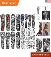 46 Sheets Full Arm Temporary Tattoos For Men and WomenL22.8 xW7 , Lion Dragon...