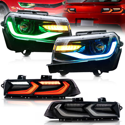 VLAND RGB LED Headlights+Tail Lights For 2014-2015 Chevrolet Camaro Lamps Set