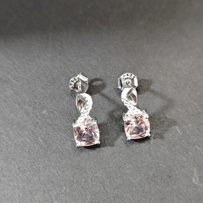 Pink Prong Set 6mm 925 Sterling Silver Stud Earrings  -image