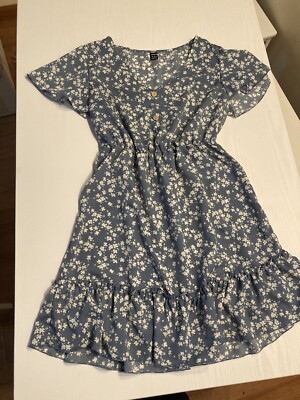Women's Sexy Summer Blue Floral Ditsy Temperament Sun Dress Size 4 Small