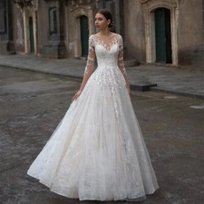 Elegant Boho Wedding Dresses V-Neck Sulfur Sleeves Lace Appliques Bridal Gowns