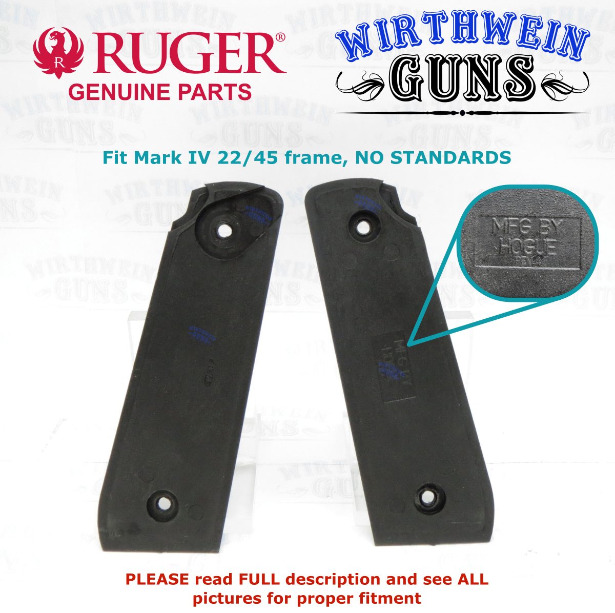 Hogue Rubber Grip Panels Checkered Diamonds Ruger Mark III 22/45 Black