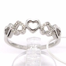 Bague Or Blanc 750 18K, Bande, Cœurs Alternés, Diamants