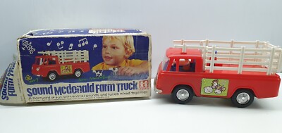店じまいアメリカレトロ 赤 トラック おもちゃ Retro Sound McDonald Farm truck Tomy battery operated red