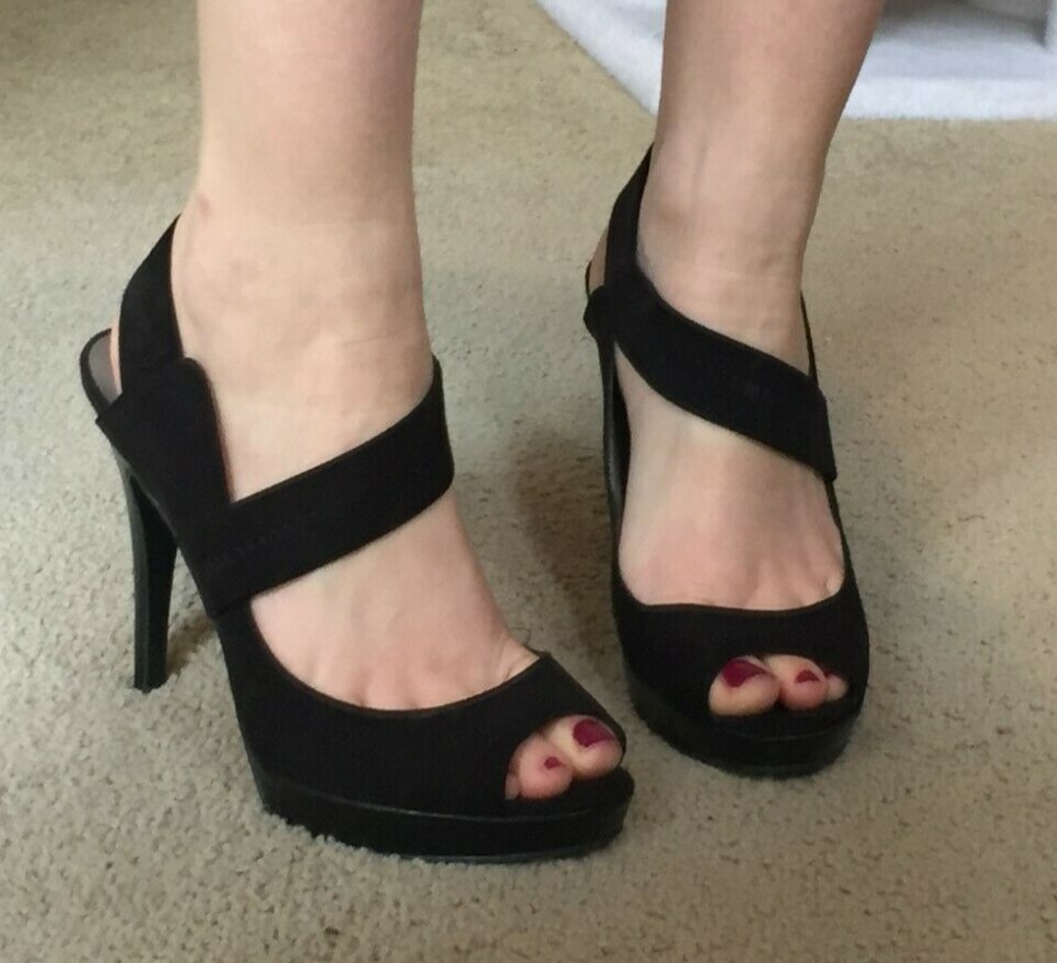 Levity Black Suede High Heels Strappy 