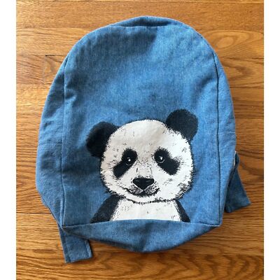 RIVE DROITE HARDY PANDA UPCYCLED DENIM Kids Backpack Bag 
