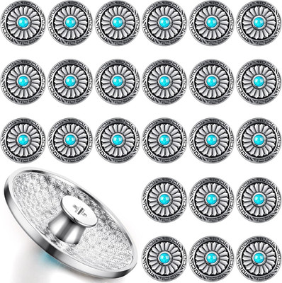 Janinka 24 Pcs Silver Blue Faux Turquoise round Conchos Sunflower Decorative for