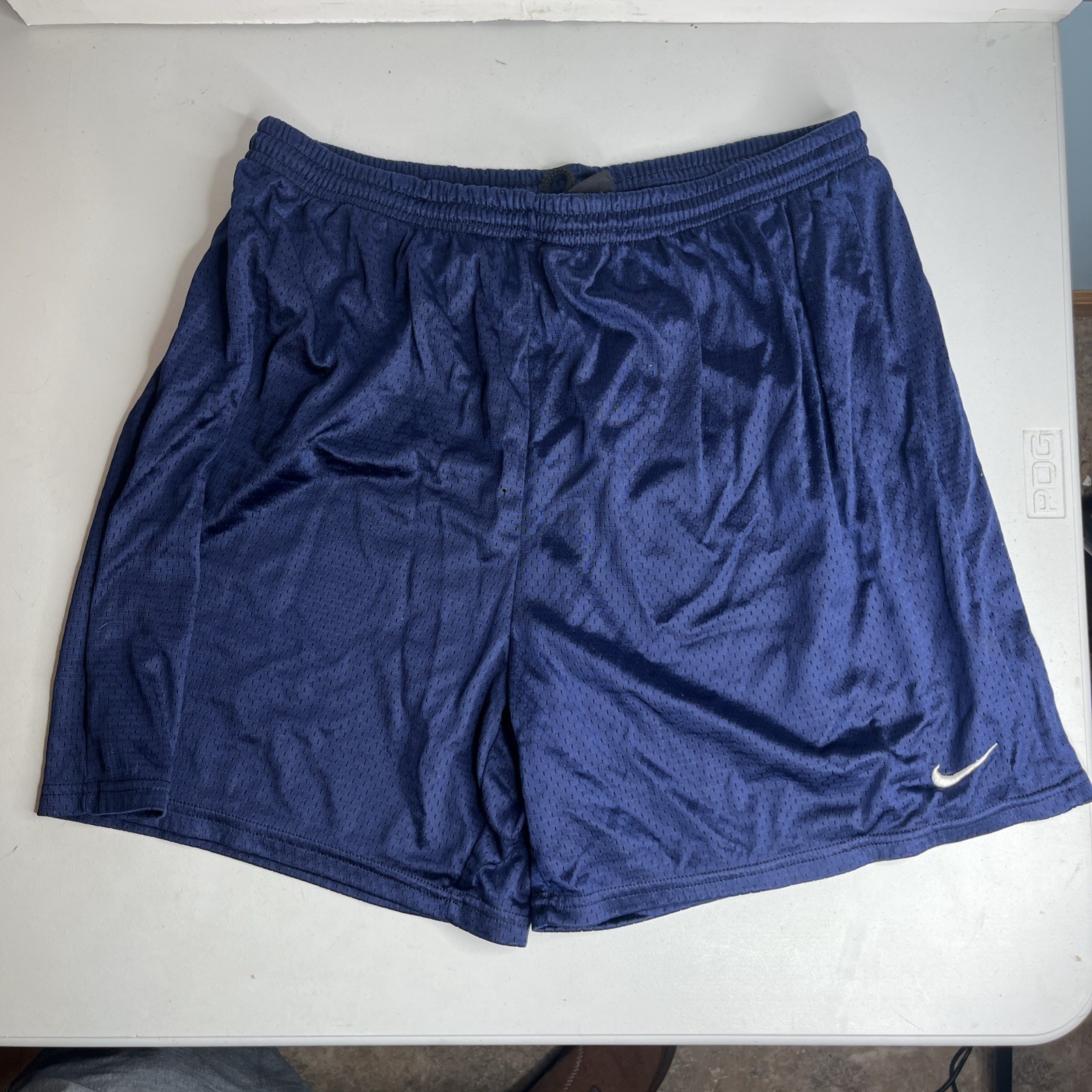 VTG Nike Team Mesh Basketball Shorts Men 2XL Navy Blue Embroidered Swoosh Logo