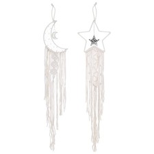 2Pcs Star Moon Dreamcatcher Handmade Macrame Wall Hanging for Women White