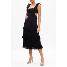 Zimmerman Women's Pleated Lace Flutter Midi Dress Black Size 0
