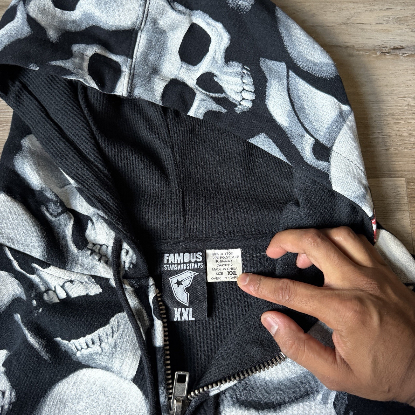 RARE Y2K Famous Stars & Straps AOP Skull Zip Up Hoodie Size XXL EUC Vintage image 5