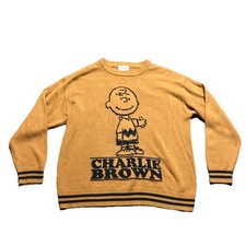 Peanuts Charlie Brown Sweatshirt Brown Striped Retro Pullover Size Large