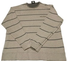 Men's Nautica Cotton Gray Striped Crewneck Sweater Large L