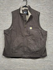Carhartt Mens Dark Brown Washed Sherpa Duck Mock Neck Vest Jacket XL 104277-DKB