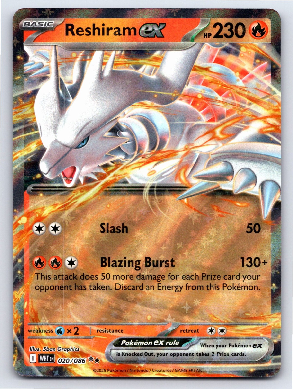 Reshiram ex 020/086 Double Rare SV: White Flare Pokemon Holofoil NM