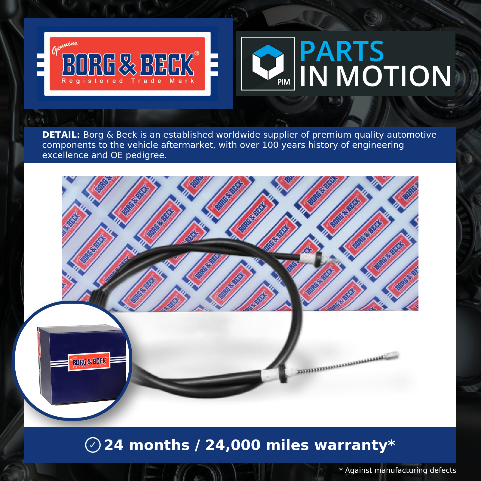 Handbrake Cable BKB2885 Borg & Beck Hand Brake Parking 8200298383 8200673254 New