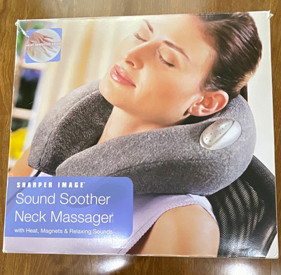 Sharper Image Neck Support Pillow w/ Heat, Soothing Sounds, Strap, Gray