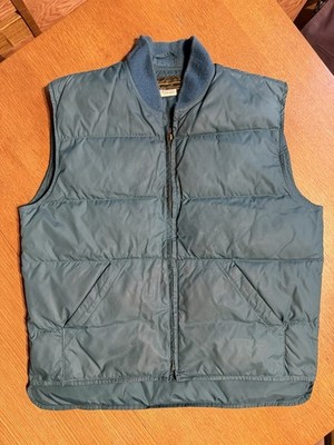 Vintage 70 s Eddie Bauer Goose Down Vest USA Made Teal Puffer Rib Collar Mens M