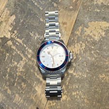 J. Brackett Automatic Diver Watch 41mm 100m Date Blue/Red Bezel SS Bracelet