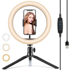 10" Desk Ring Light with Tripod Stand, 3 Light Modes 11 Brightness Level, A...