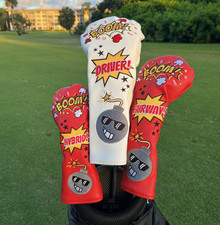 Comic Boom Golf Headcovers Set | Driver Fairway Wood Hybrid | Fun Pop Art Style