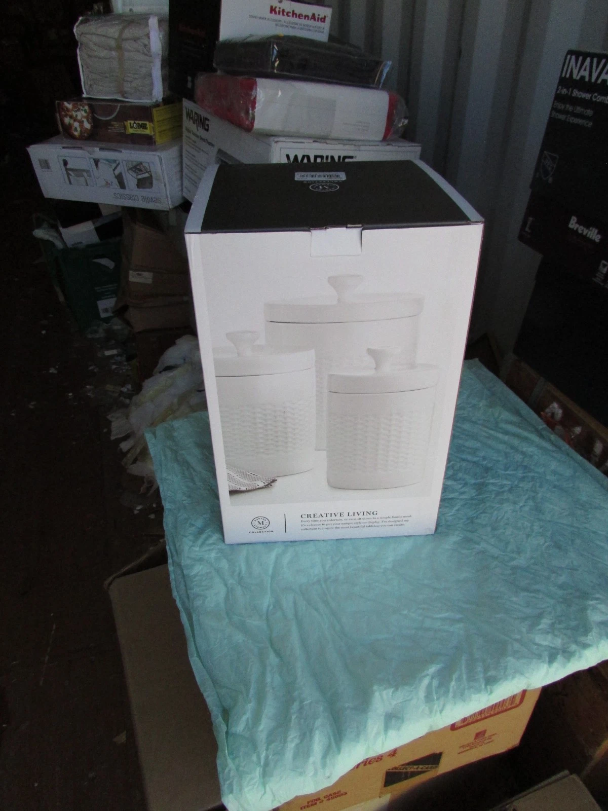 New Martha Stewart White Ceramic Canister Set 3 Piece