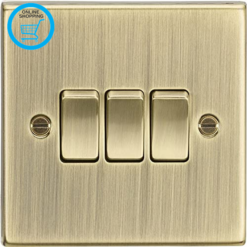 10AX 3G 2 Way Plate Switch - Square Edge Antique Brass CS4AB