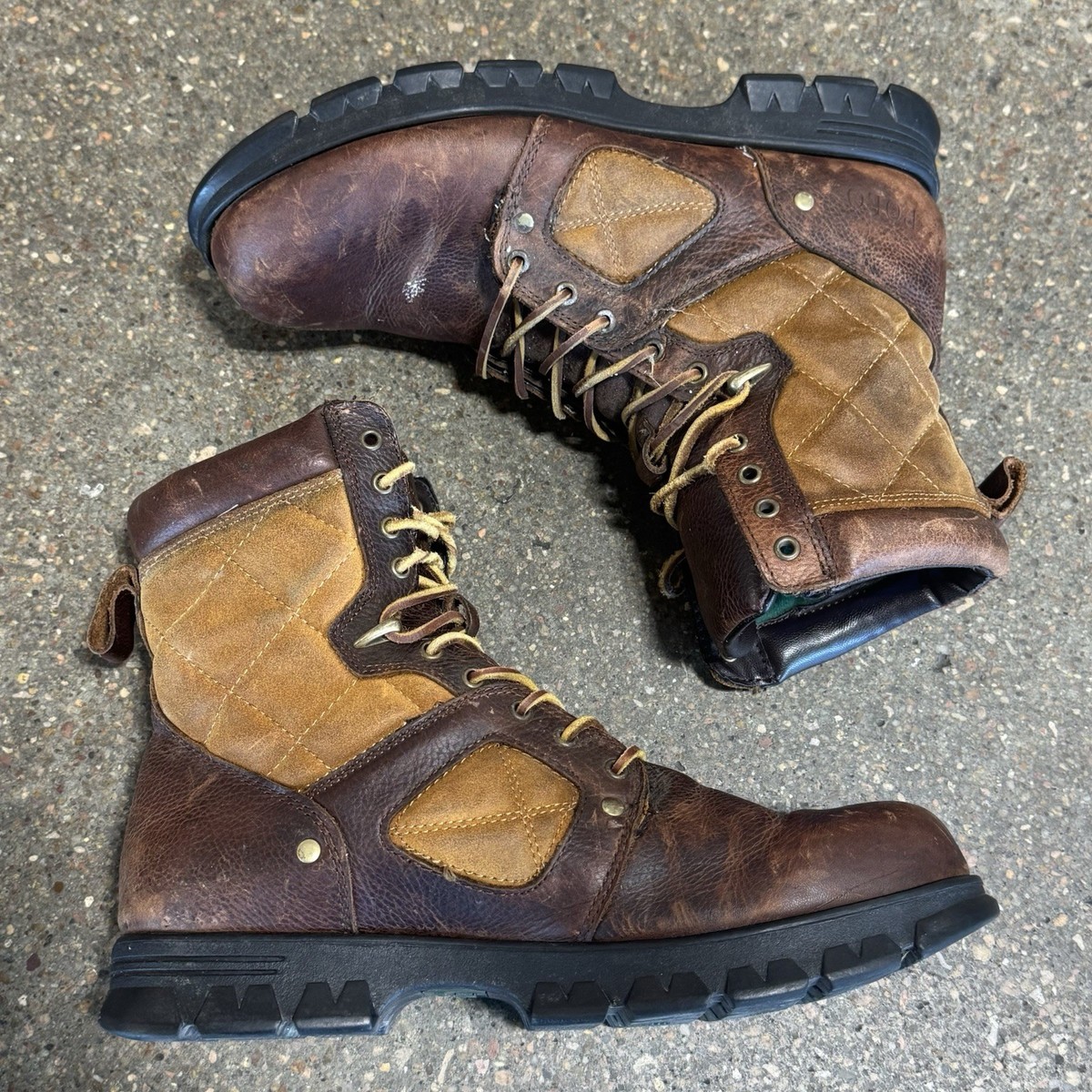 Polo Ralph Lauren Dennison BOOTS Brown Leather Camo Fabric  display picture 2