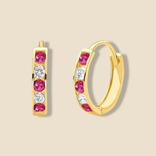 14K Solid Yellow Gold CZ Channel Set Hoop Huggie Earrings 10mm Tehrani