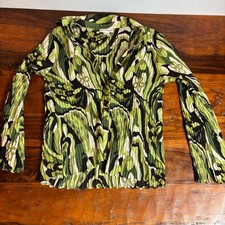 Le Grange Pleated Abstract Print Long Sleeve Collared Blouse Womens Medium