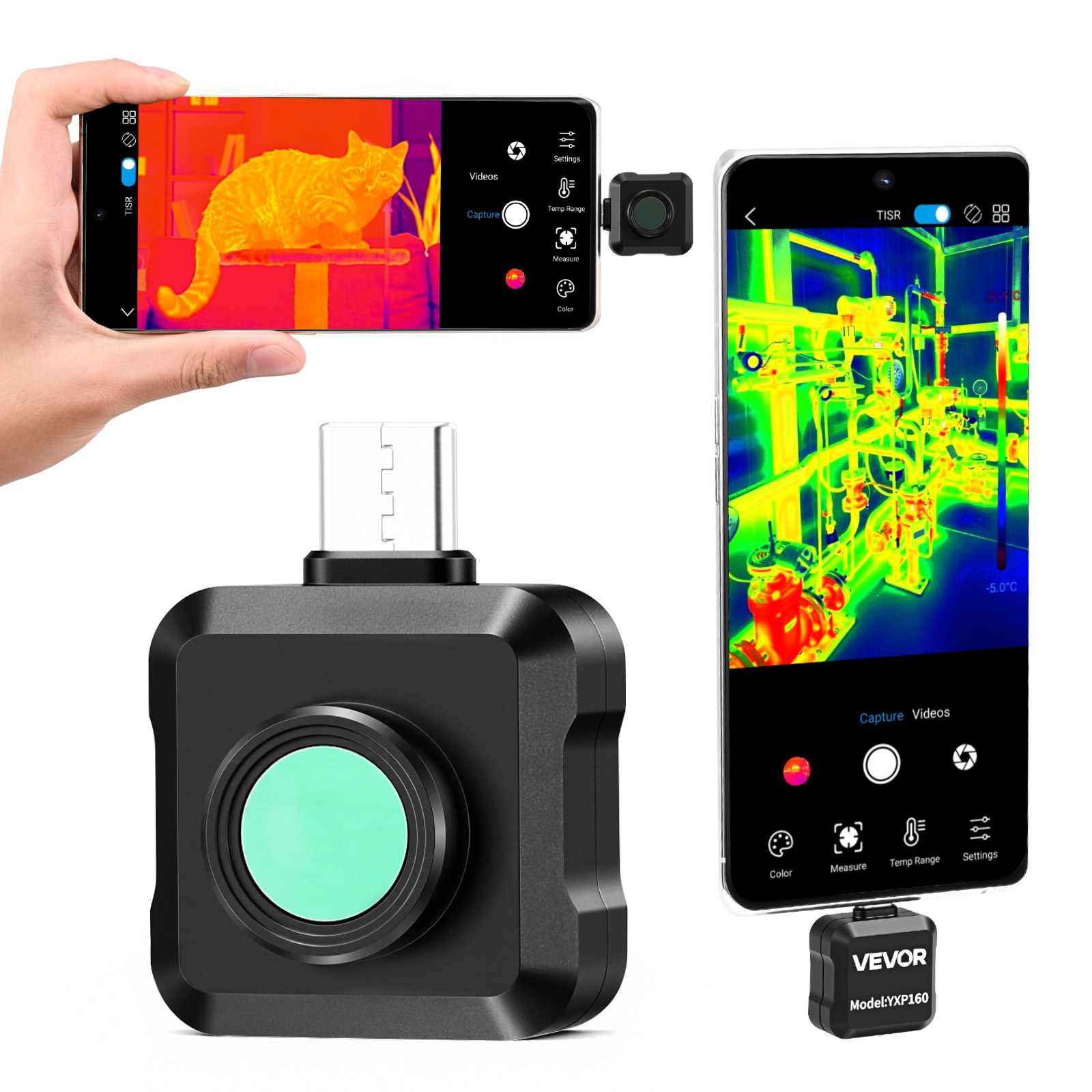 Caméra thermique Android VEVOR pour détection de fuites d'eau et ponts thermiques dans la maison