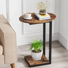 Side Table Small End Table, C-Shaped Wood Sofa Table with Metal Frame for Liv...