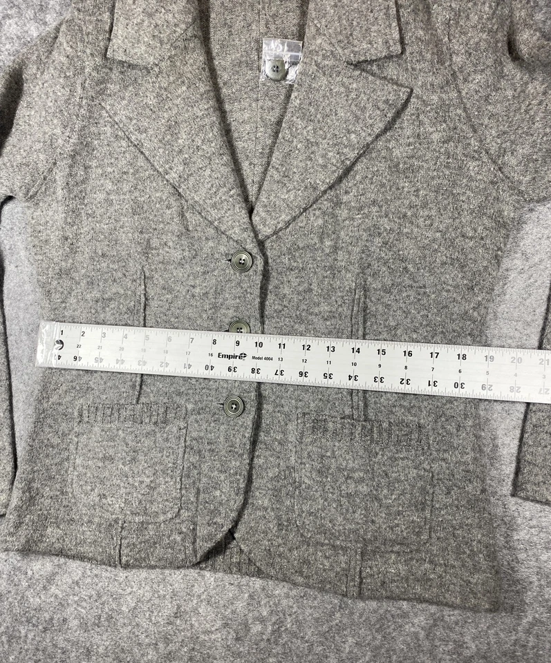 Blazer Sundance Mujer Grande Gris 100% Lana de Cordero 3 Botones Parche Bolsillos A Medida Foto 3 de 4