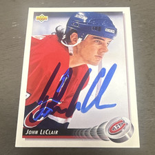 Upper Deck 1992-93 John LeClair #55 Autographed Montreal Canadiens NHL Card C