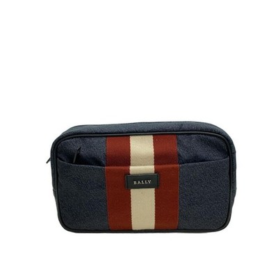 BALLY Sling Bag Nylon Gray Mens Crossbody Shoulder Zipper Striped Waist Pack