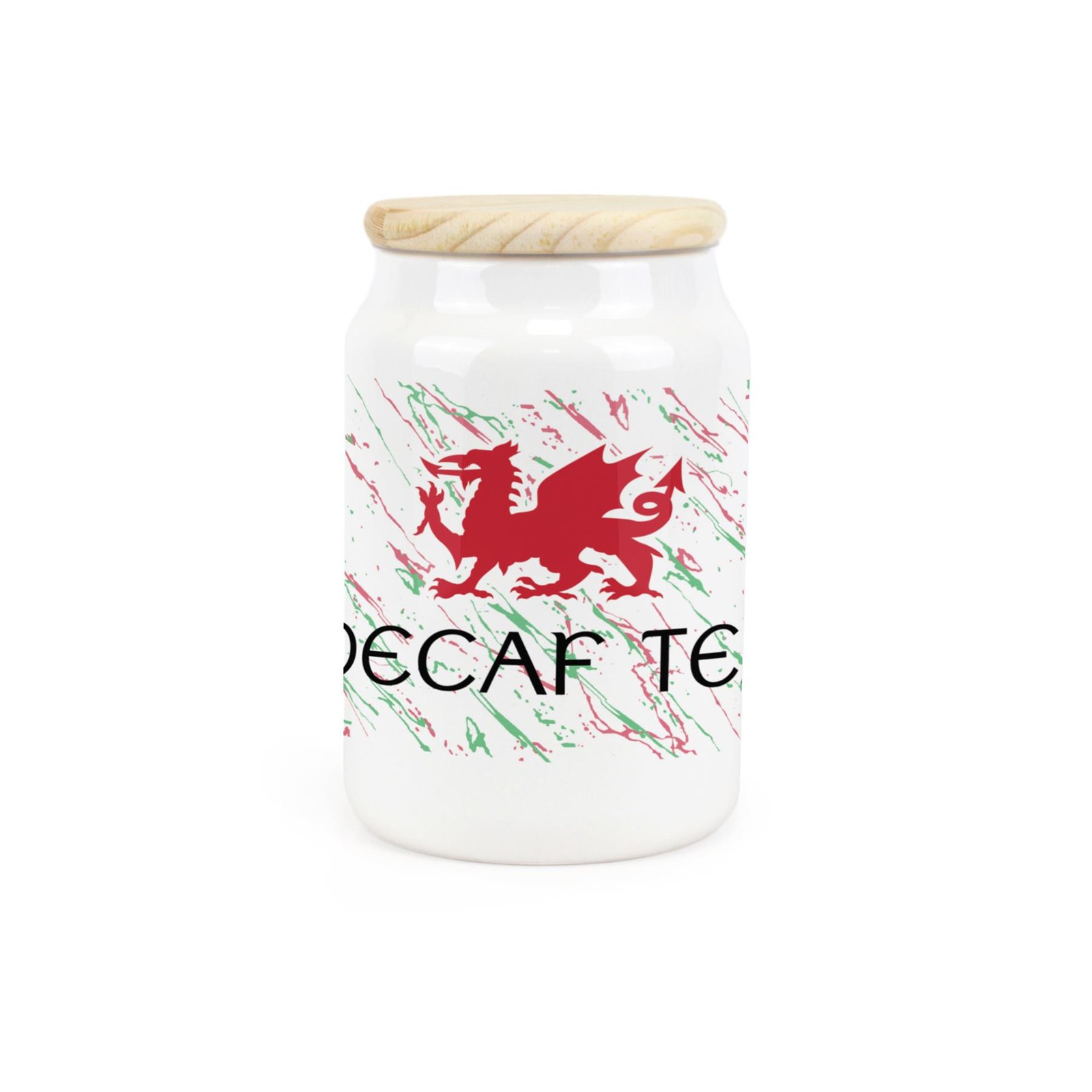 Ceramic Tapered Welsh Dragon Decaf Tea Canister - Kitchen Storage Container