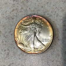 1989 American Silver Eagle Beautiful Rainbow Color - Toned