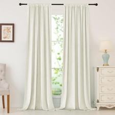 Ivory White Velvet Curtains - 52"x 108" Soft Rod Pocket Thermal Insulated Win...