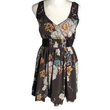 Free People lace strap floral mi I dress Sz 0 brown/multi stretch flowers