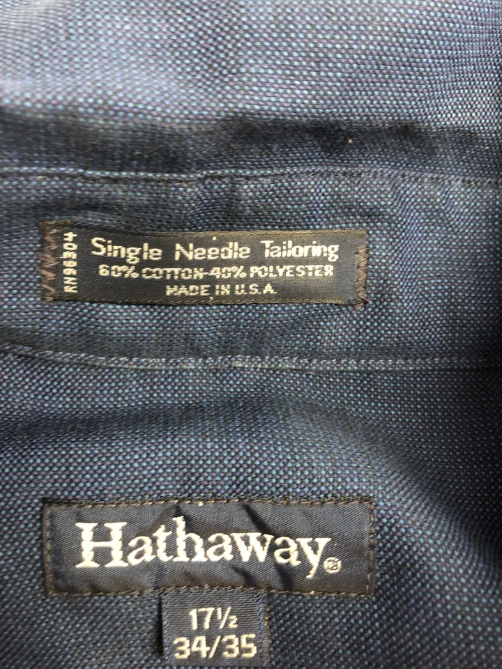 Hathaway Shirt Mens 17 1/2 34/35 Blue Horsham Single Needle Made in USA - Image 4 of 4