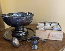 Vintage Silverplate Punch Bowl 12 Cups Ladle and Tray E.P. Webster Wilcox