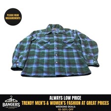 Pendleton Board Shirt Mens Medium Blue Green Plaid 100 Virgin Wool Made in USA