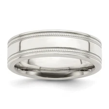 Sterling Silver 6mm Polished Flat Milgrain Grooved Edge Wedding Band Ring Sz 12