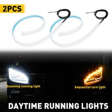 2x Scan Start WHITE Dynamic Amber LED DRL Hood Light Strip Daytime Running Light