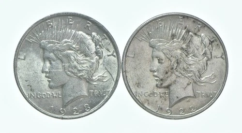 1923 & 1922-D Peace Silver Dollar $1 Bullion Collection Lot *135