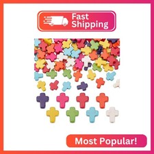 THEDAYEE 100pcs Colorful Turquoise Cross Spacer Beads 12x16mm Semi Precious Ston