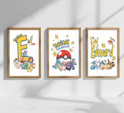 Pokemon Kinderzimmer Wandbild Personalisierter Druck Poster Geschenk 3er Set