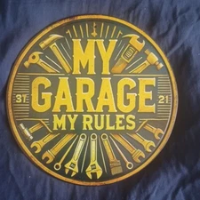8" Round Metal Sign Wall Art Man Cave Garage Bar Gas Station Oil My Garage
