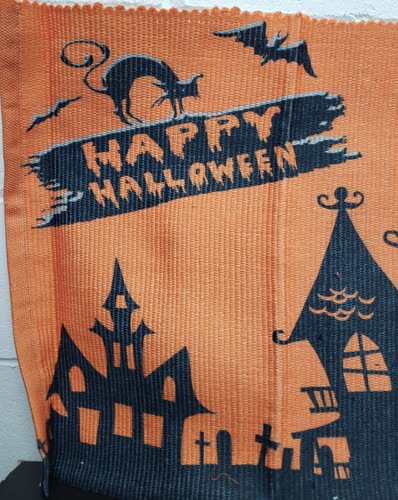 Printed Fabric Extra Long Kitchen Rug(31"x34")HAPPY HALLOWEEN THEME ON ORANGE,LK - Picture 2 of 24