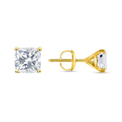 IGI Lab Grown Diamond F/VVS 5 Ct Cushion Earrings 14K Yellow Gold Martini Screw